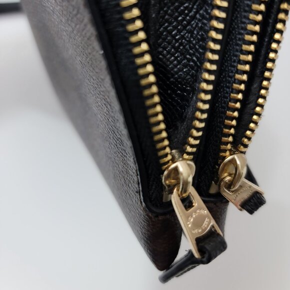 COACH Signature Double Zip Wristlet Brown Black - Picture 8 of 9